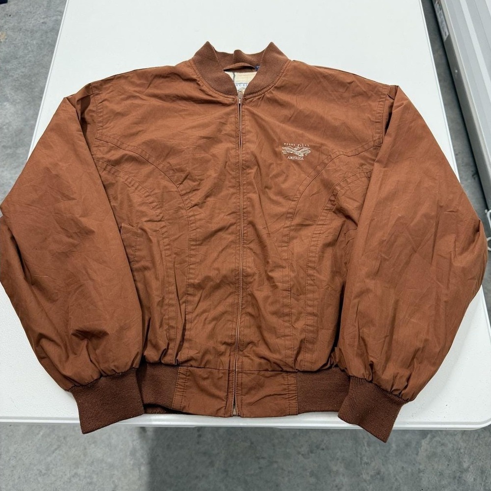 Vintage PERRY ELLIS AMERICA Bomber Jacket Brown Zip Up Casual Lightweight